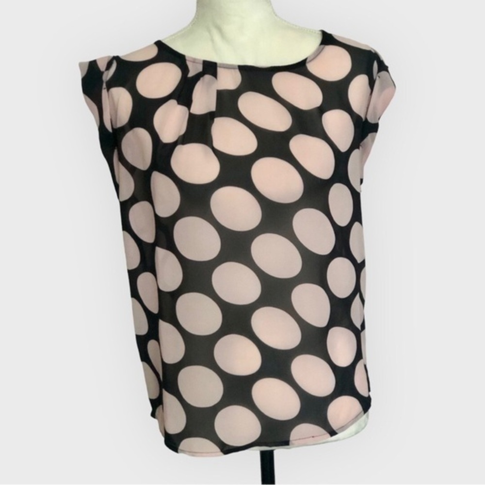 SYLK Pink And Black Polka Dotted Top Size S